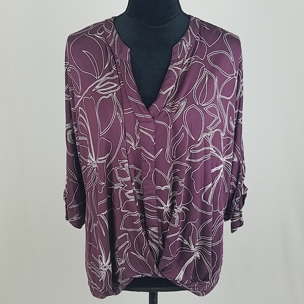 Akemi + Kim Anthropologie women S faux warp blouse v-neck Career Office Preppy